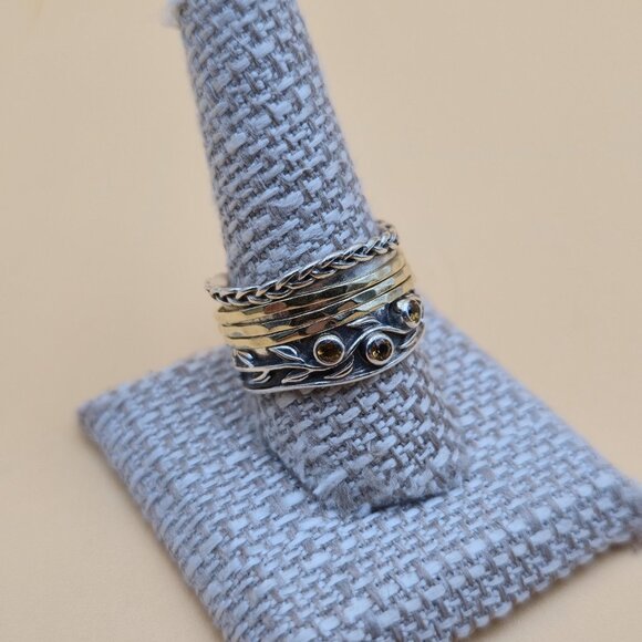 Size 10.25 Sterling Silver Triple Citrine Gem Spinner Nature Ring A5332 - Picture 3 of 10